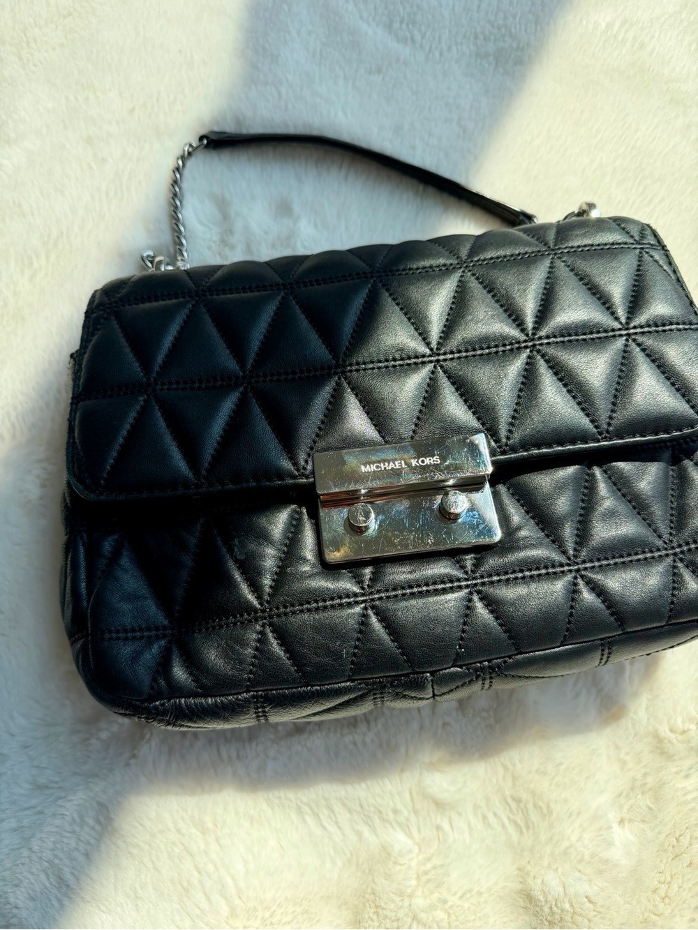 Michael Kors Black Quilted Shoulder Bag with Silver Chain - Picture 8 of 14